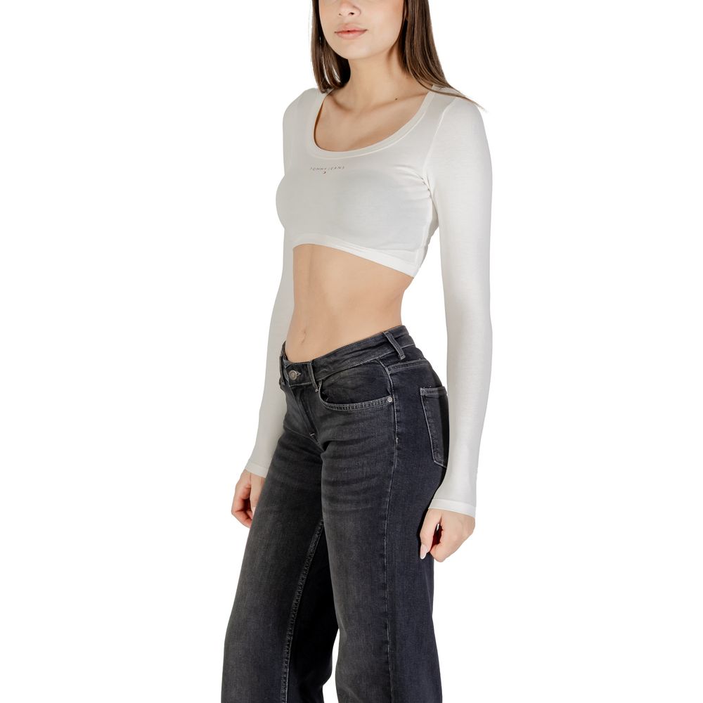 Tommy Hilfiger Jeans Women's Cropped Long-Sleeve T-Shirt in White Recycled Cotton