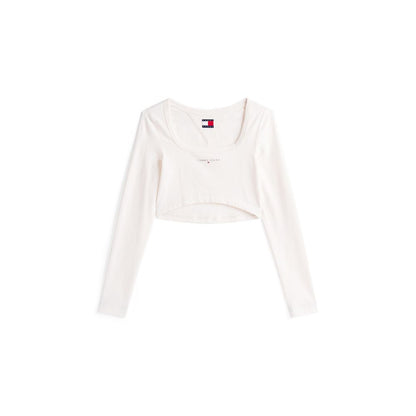 Tommy Hilfiger Jeans Women's Cropped Long-Sleeve T-Shirt in White Recycled Cotton