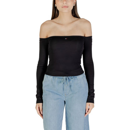 Tommy Hilfiger Jeans Black Eco Cotton Off Shoulder Long Sleeve Top