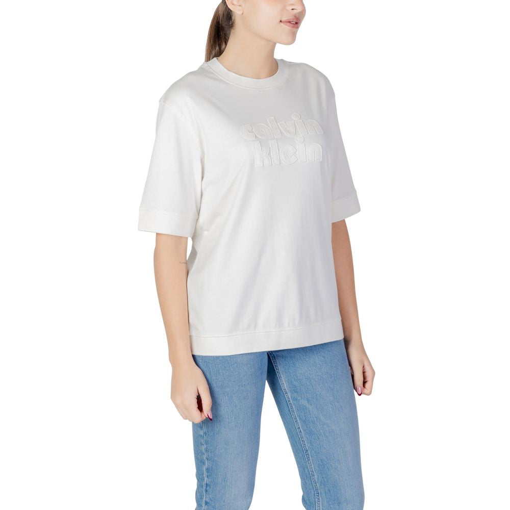 Calvin Klein Jeans White Cotton T-Shirt - OVERSIZED BOYFRIEND