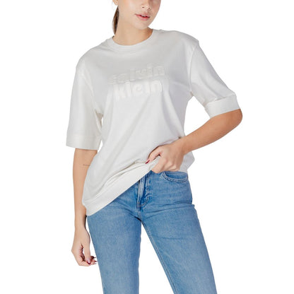 Calvin Klein Jeans White Cotton T-Shirt - OVERSIZED BOYFRIEND