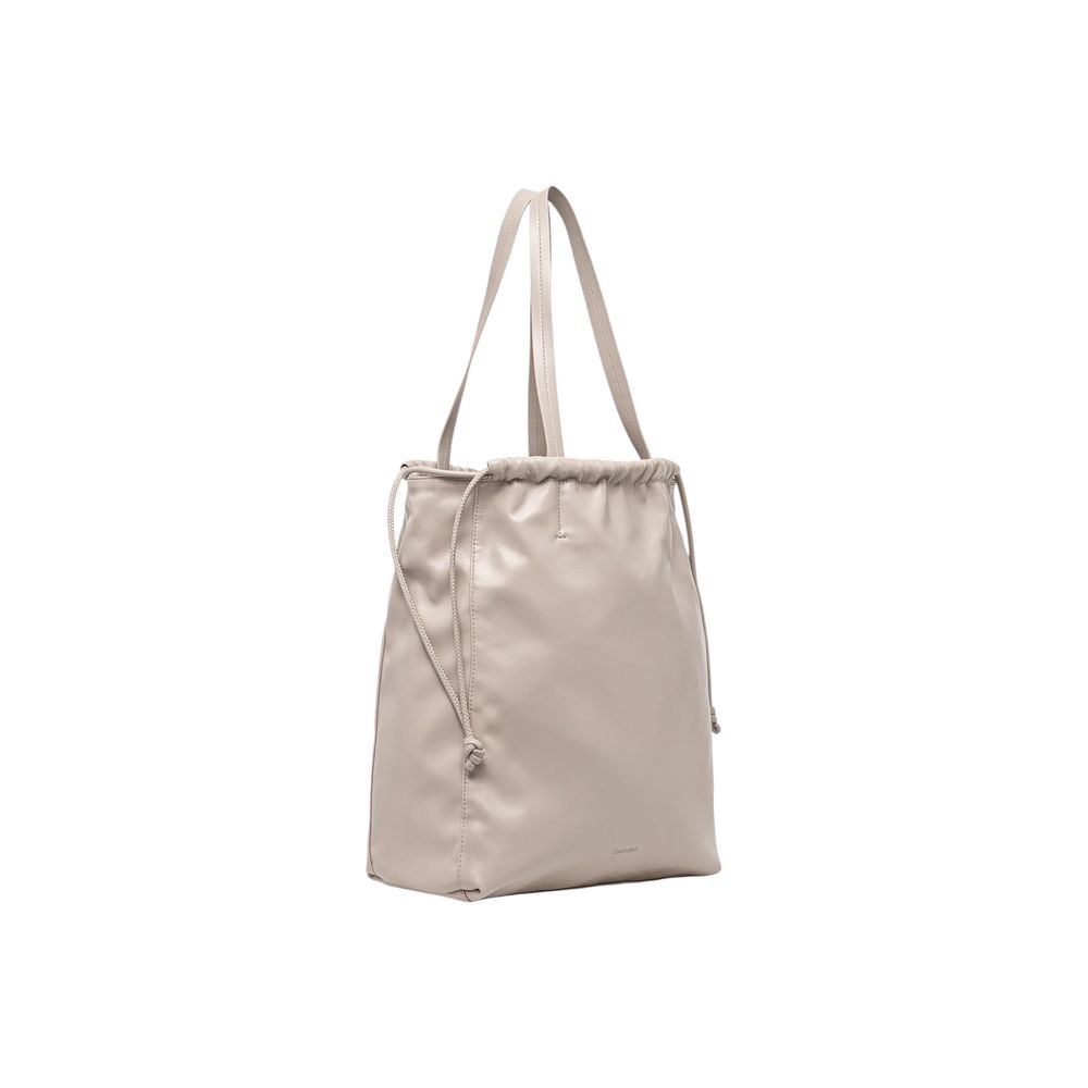 Calvin Klein Beige Polyurethane Drawstring Tote Handbag