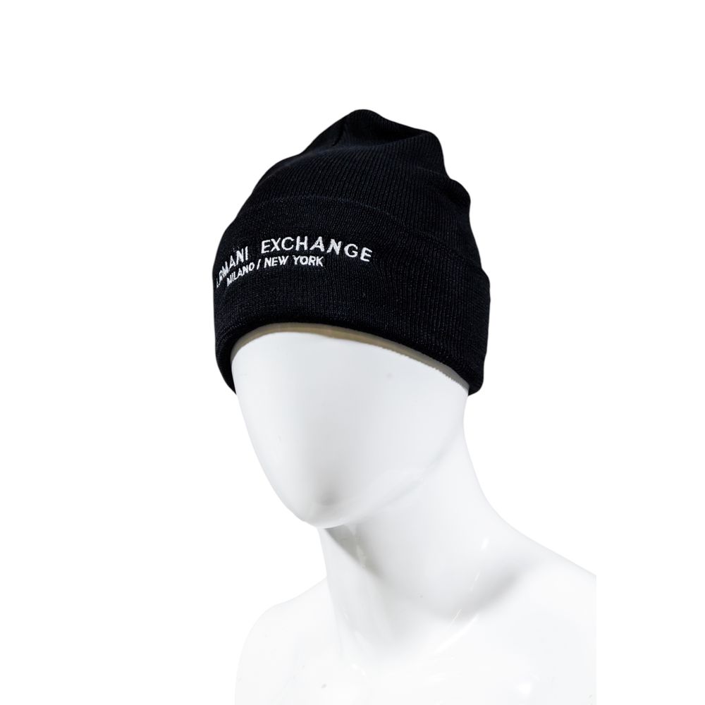 Armani Exchange Black Polyester Beanie Hat