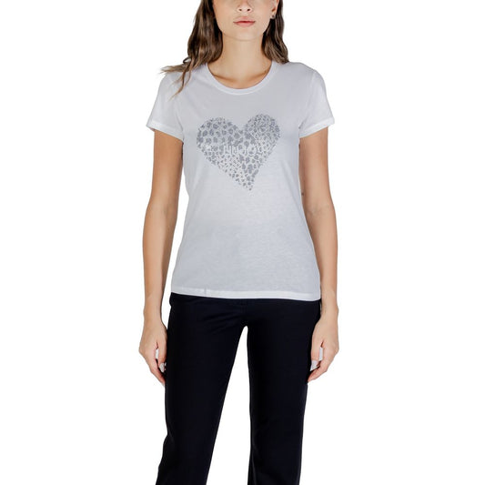Liu Jo White Cotton T-Shirt with Leopard Print Heart