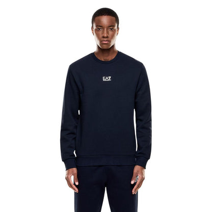 EA7 Emporio Armani Blue Cotton Sweatshirt - Men's Crew Neck Edition