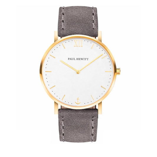 PAUL HEWITT Men’s Gray Leather Dress Watch with Quartz Movement