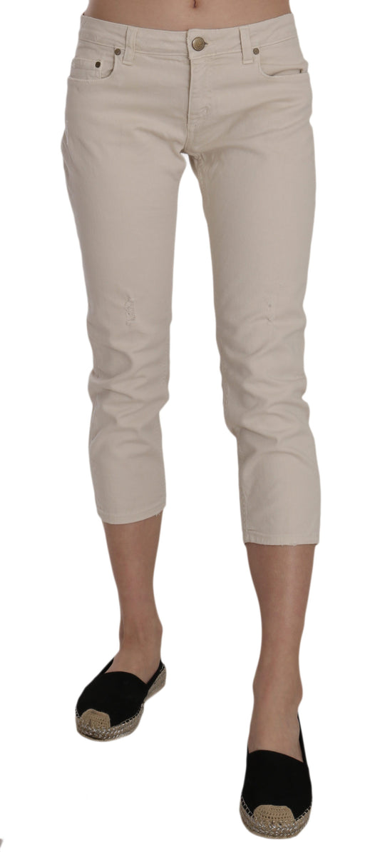  - Beige Low Waist Skinny Cropped Capri Pants