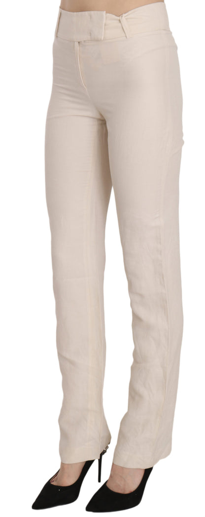  - Elevated White High Waist Flared Trousers