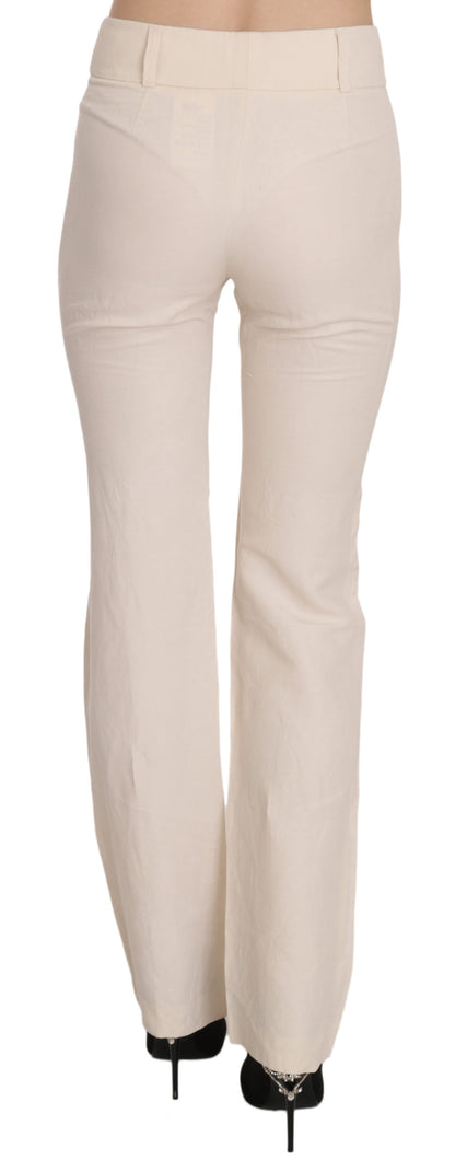  - Elevated White High Waist Flared Trousers