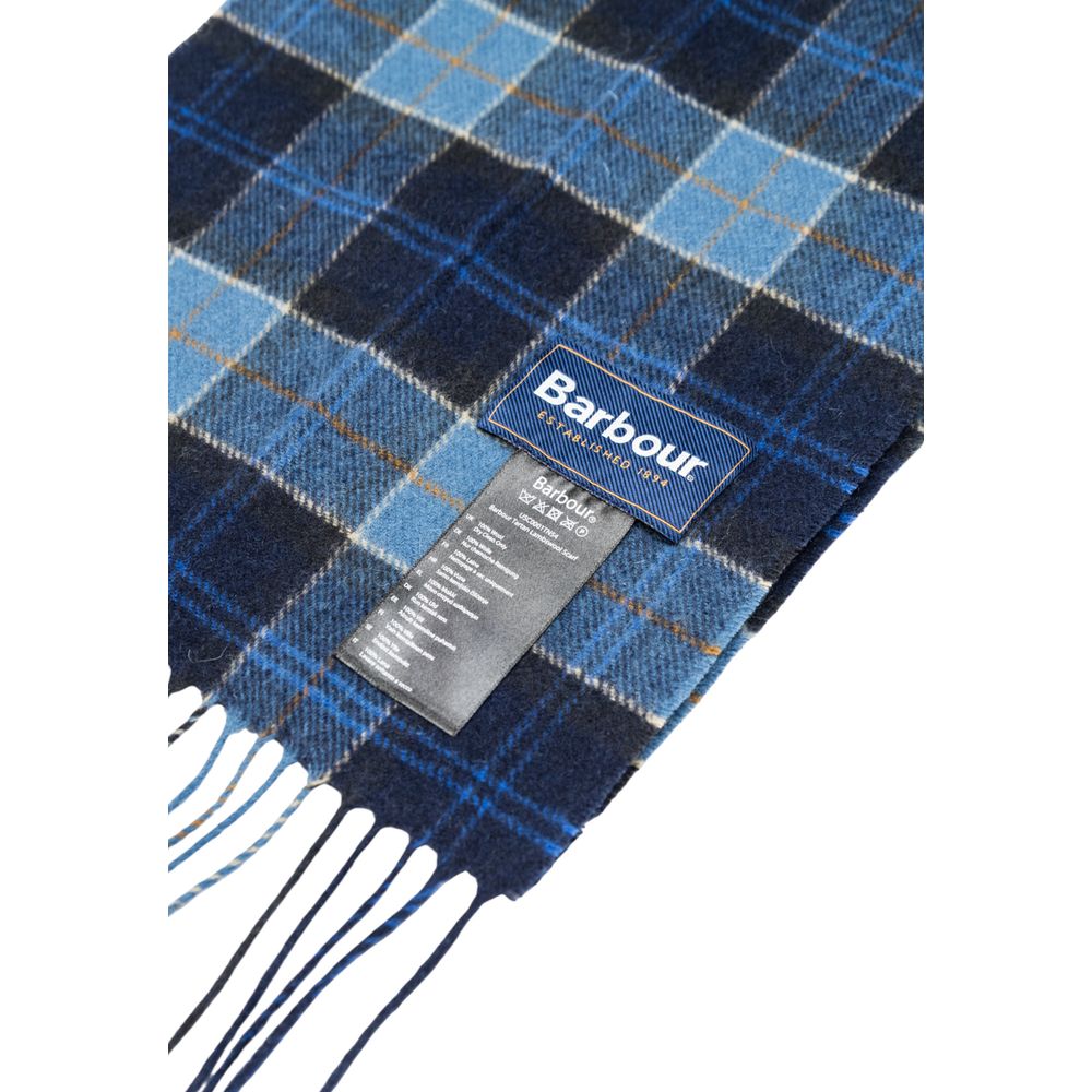 Barbour Blue Wool Scarf - Tartan Lambswool Elegance