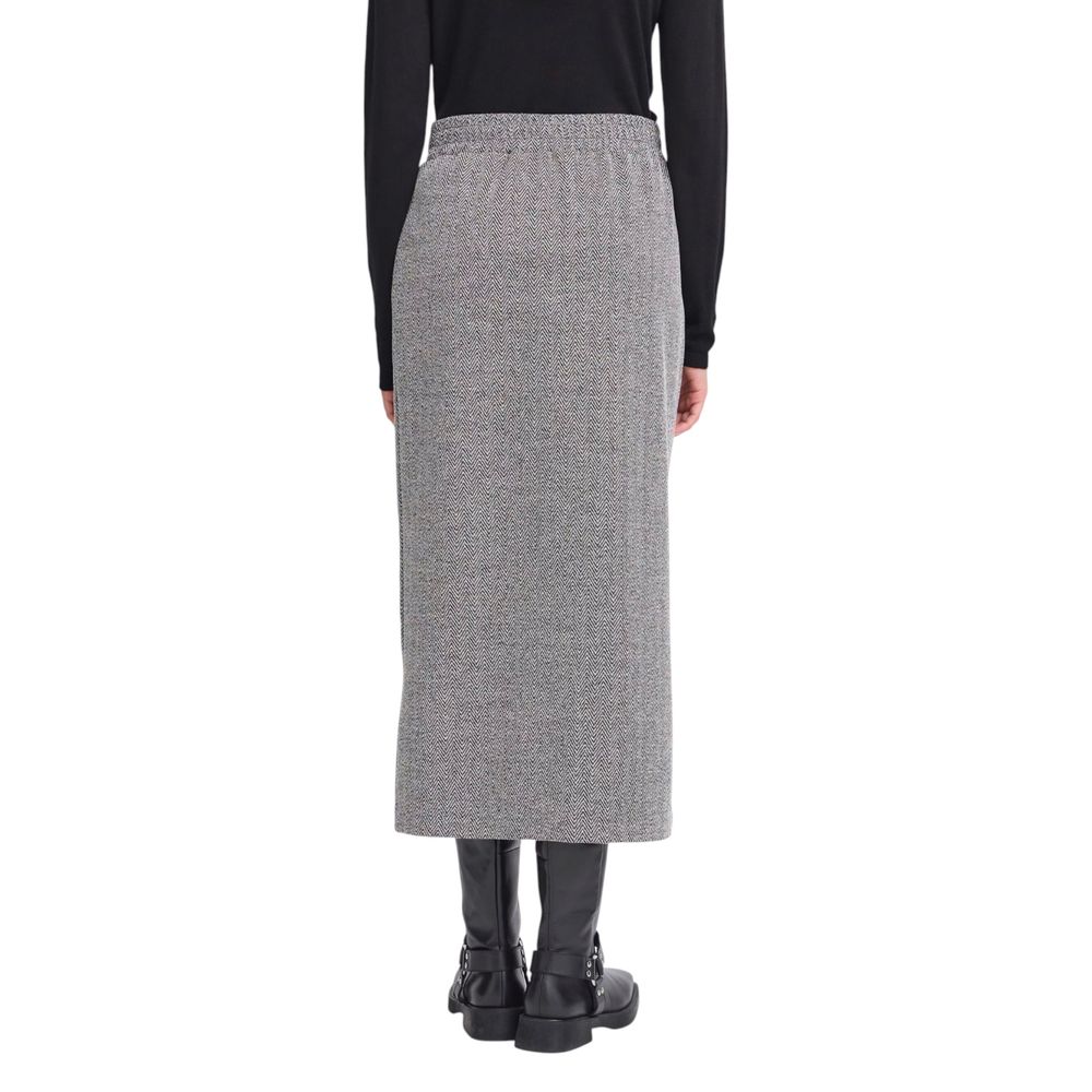 ICHI IHKATE JACQUARD LONG SK 20122404 Black And White Midi Skirt