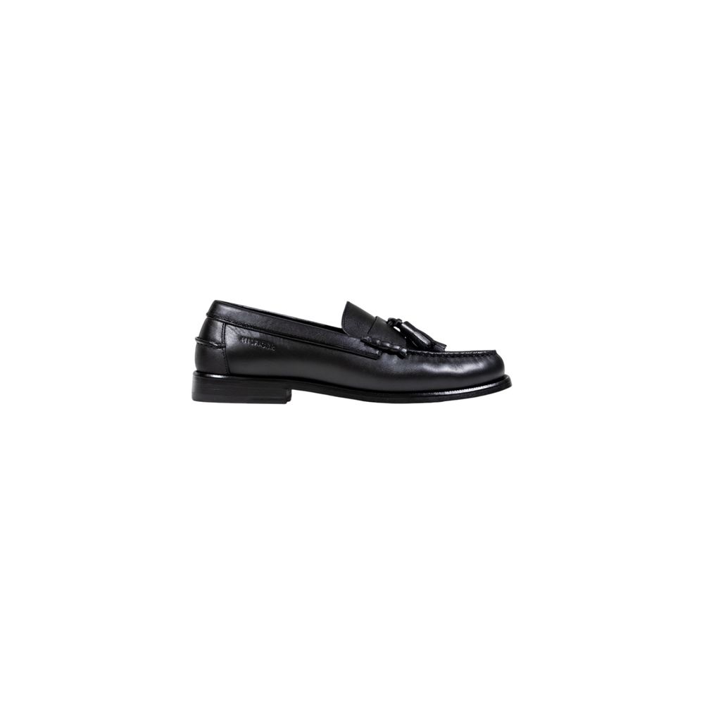 Tommy Hilfiger Black Leather Slip-On Loafers - HILFIGER TASSEL LTH FM0FM05494