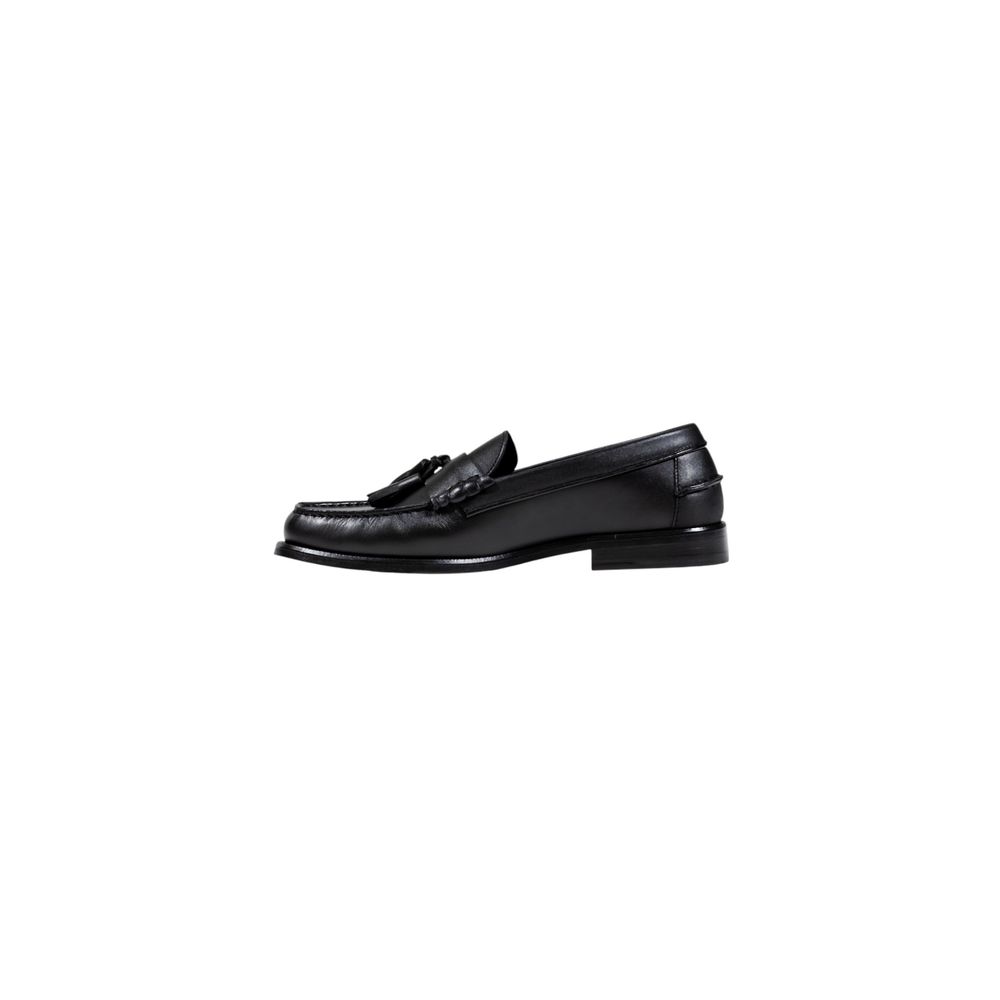 Tommy Hilfiger Black Leather Slip-On Loafers - HILFIGER TASSEL LTH FM0FM05494