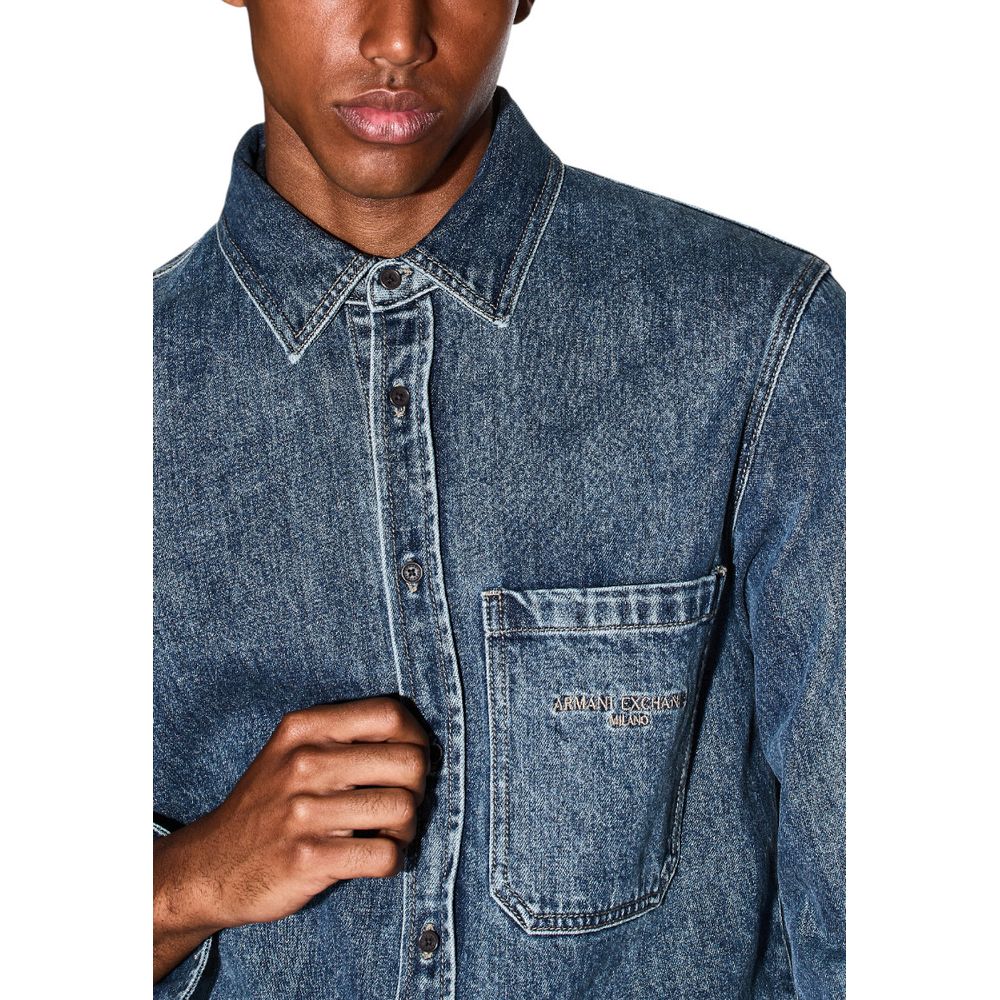 Armani Exchange Blue Denim Shirt for Men