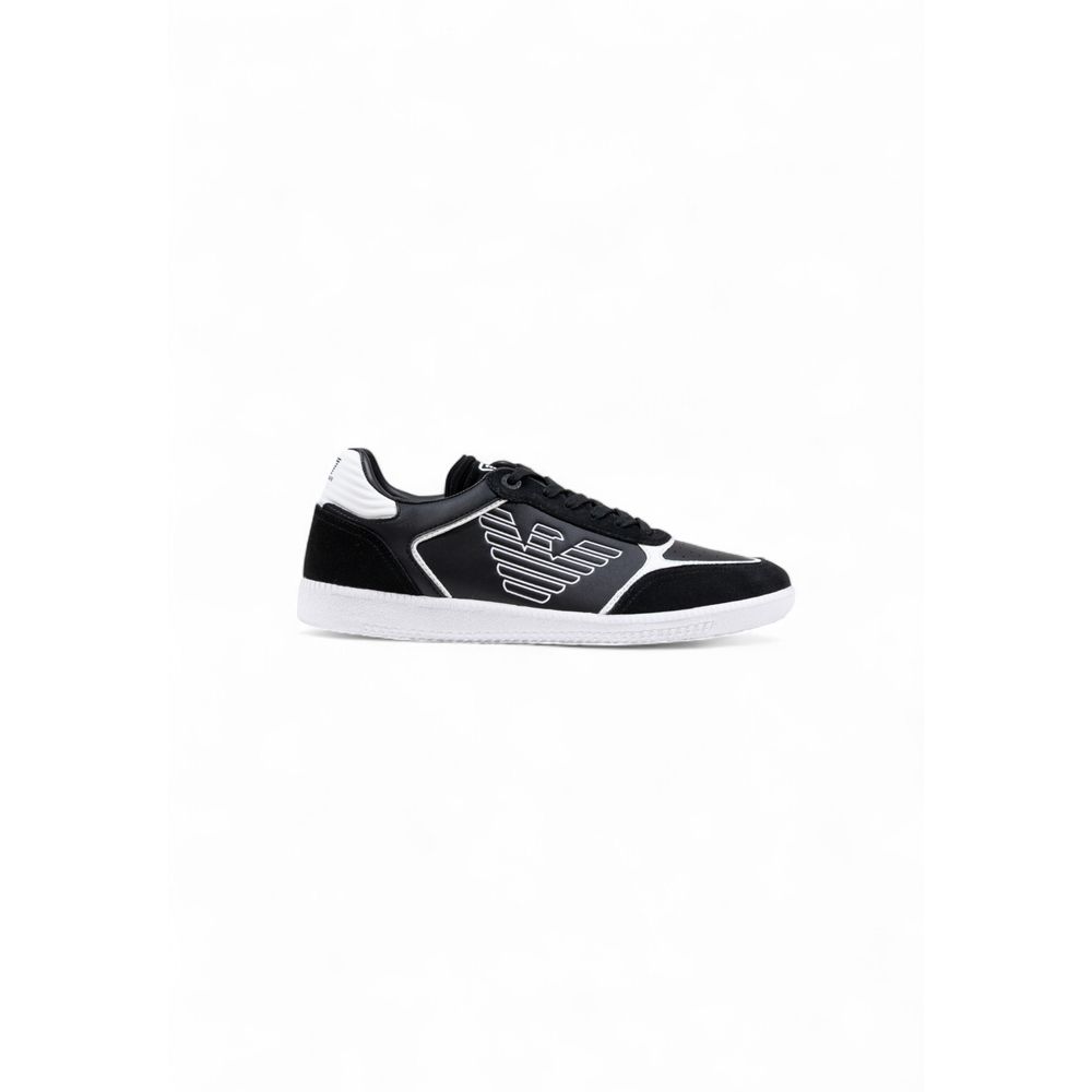 EA7 Emporio Armani Black and White Leather Athletic Sneakers