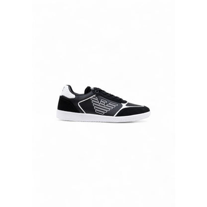 EA7 Emporio Armani Black and White Leather Athletic Sneakers