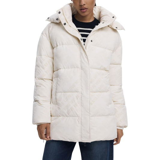 Desigual Cream Polyester Coat - Flocked Elegance for Every Occasion