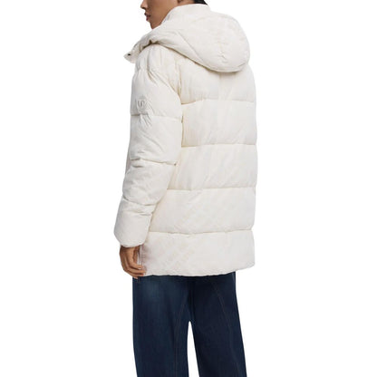 Desigual Cream Polyester Coat - Flocked Elegance for Every Occasion