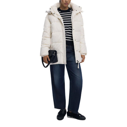 Desigual Cream Polyester Coat - Flocked Elegance for Every Occasion