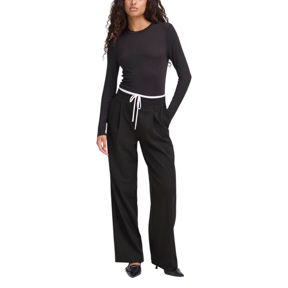 ICHI IHKYRRA PA 20124636 Black Polyester Palazzo Trousers