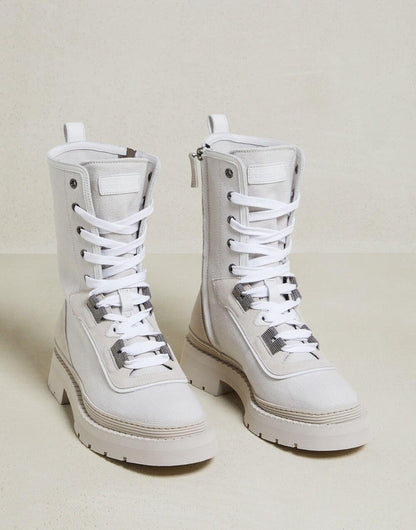 Brunello Cucinelli Beige Cotton Lace-Up Boots