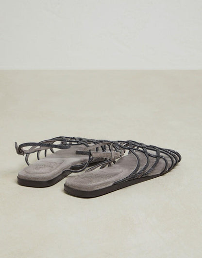 Brunello Cucinelli Gray Leather Flat Sandals