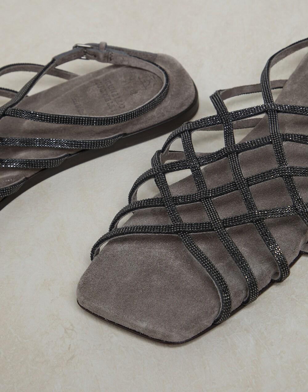 Brunello Cucinelli Gray Leather Flat Sandals