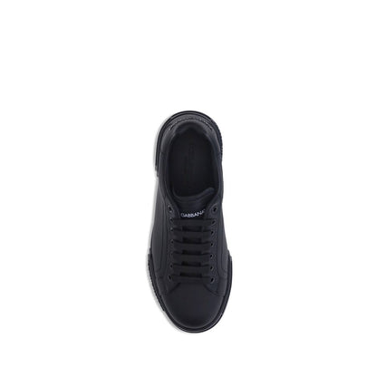 Dolce & Gabbana Black Calf Leather Bos Taurus Low Top Sneakers