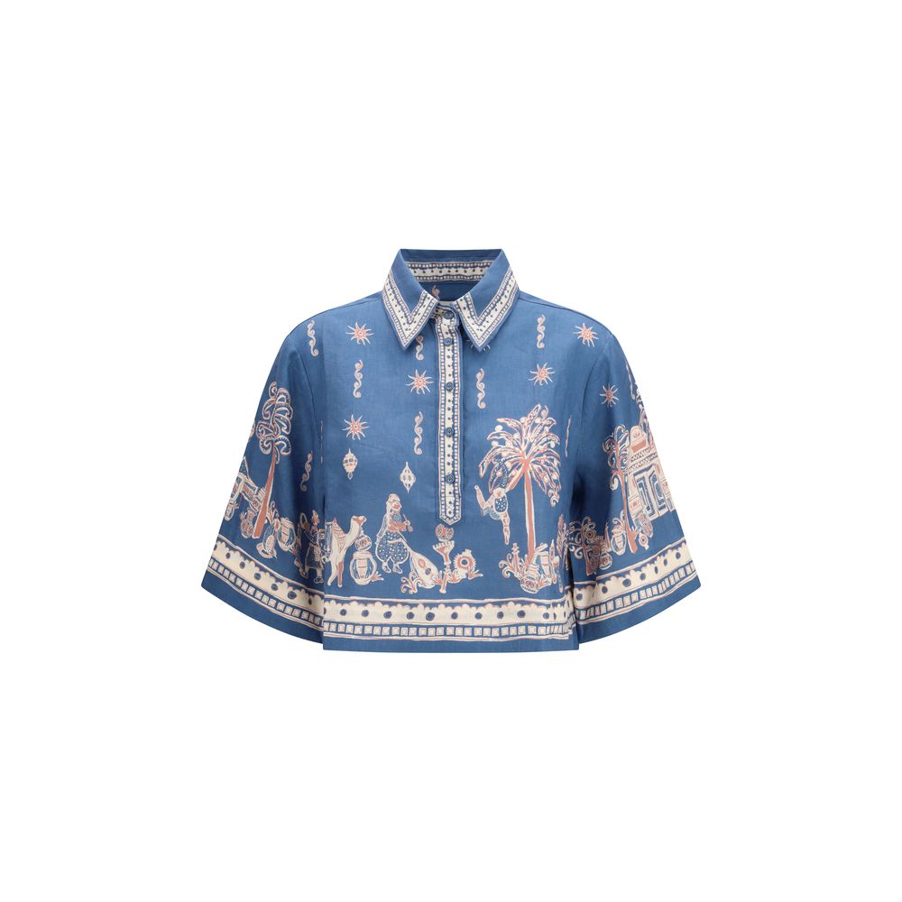 Alémais Blue Linen Pattern Shirt
