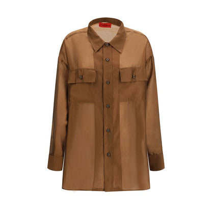 The Daria Shirt by The Latest - Brown Lycra Dress Shirt