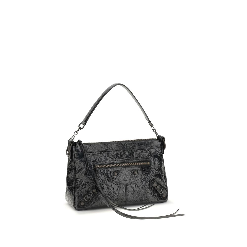 Balenciaga Black Lambskin City Moto Small Shoulder Bag