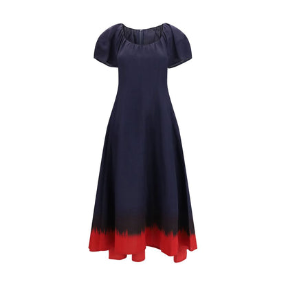 Tory Burch Blue & Red Balloon Sleeve Midi Dress