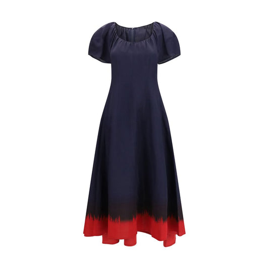 Tory Burch Blue & Red Balloon Sleeve Midi Dress