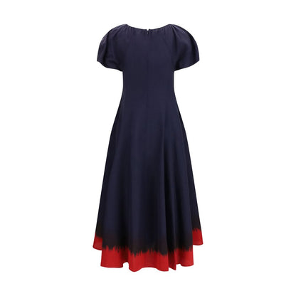 Tory Burch Blue & Red Balloon Sleeve Midi Dress