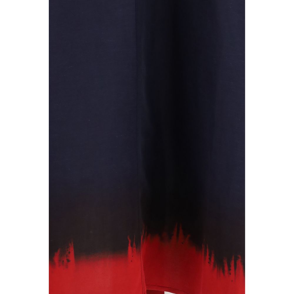 Tory Burch Blue & Red Balloon Sleeve Midi Dress