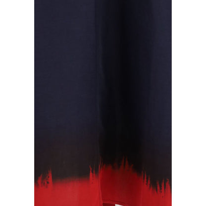 Tory Burch Blue & Red Balloon Sleeve Midi Dress