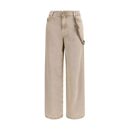 PINKO Lauryn Beige Cotton Relaxed Fit Jeans with Jeweled Cord