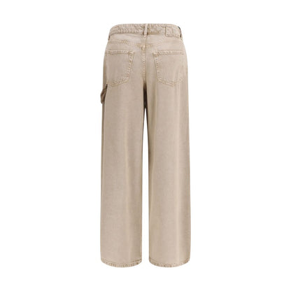 PINKO Lauryn Beige Cotton Relaxed Fit Jeans with Jeweled Cord