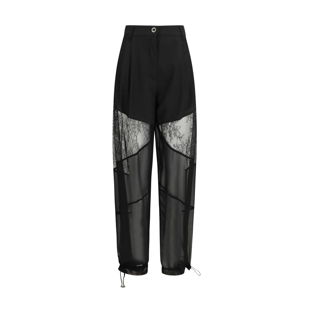 PINKO Nacy Black Polyester Casual Pants with Lace Inserts
