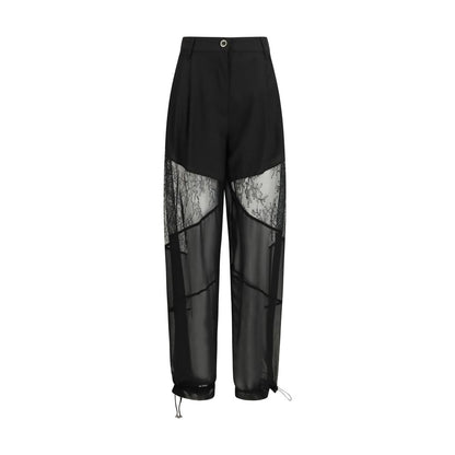 PINKO Nacy Black Polyester Casual Pants with Lace Inserts