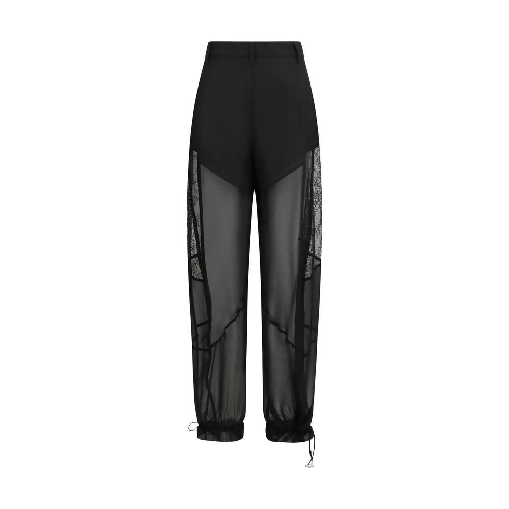PINKO Nacy Black Polyester Casual Pants with Lace Inserts
