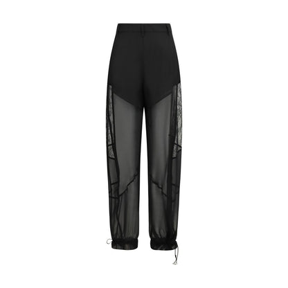 PINKO Nacy Black Polyester Casual Pants with Lace Inserts