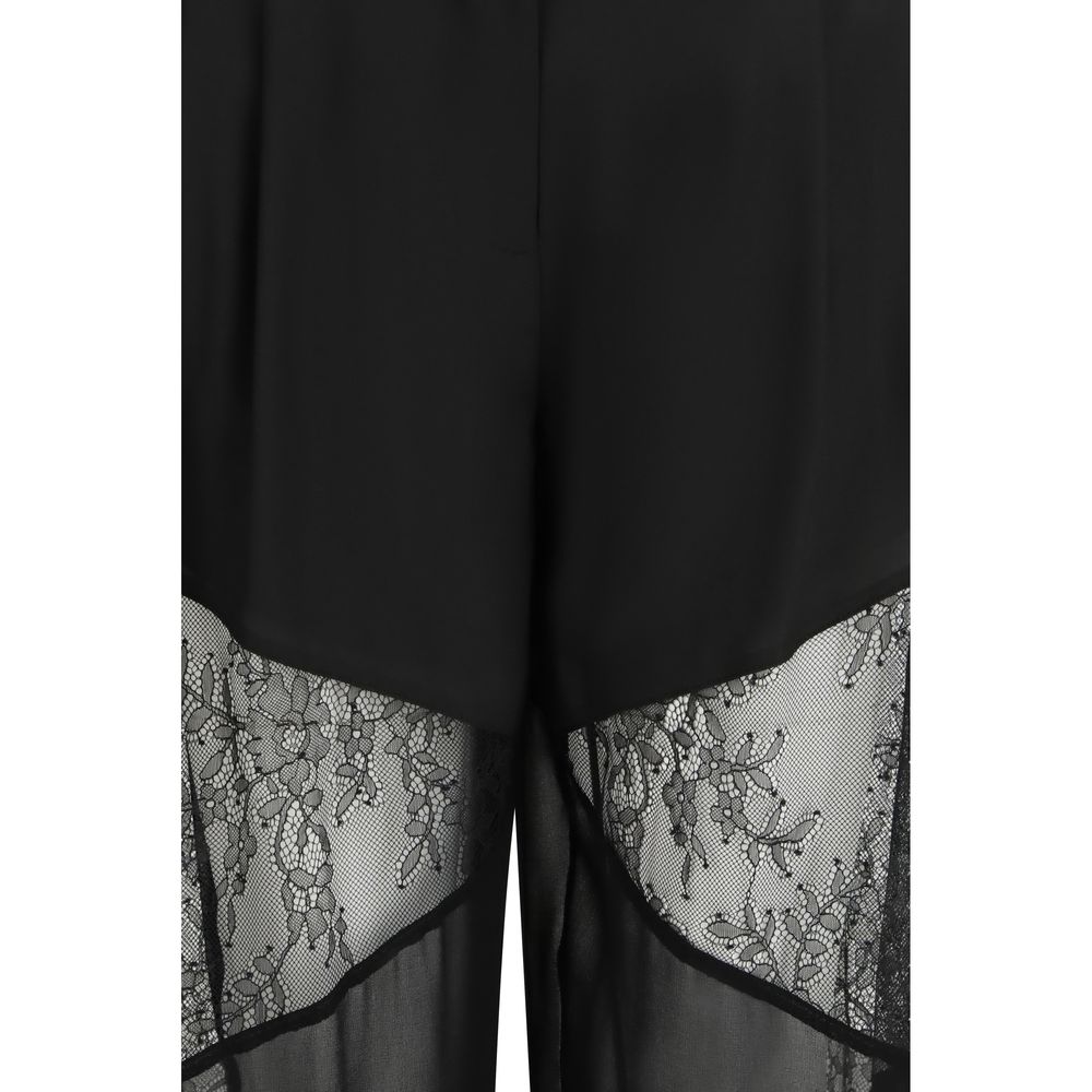PINKO Nacy Black Polyester Casual Pants with Lace Inserts