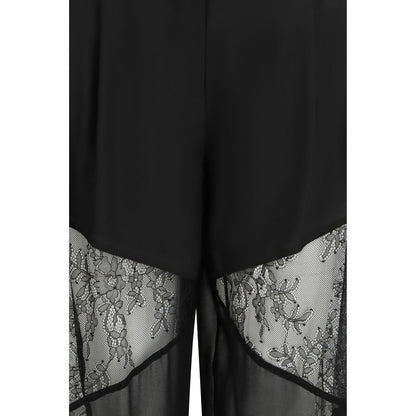 PINKO Nacy Black Polyester Casual Pants with Lace Inserts