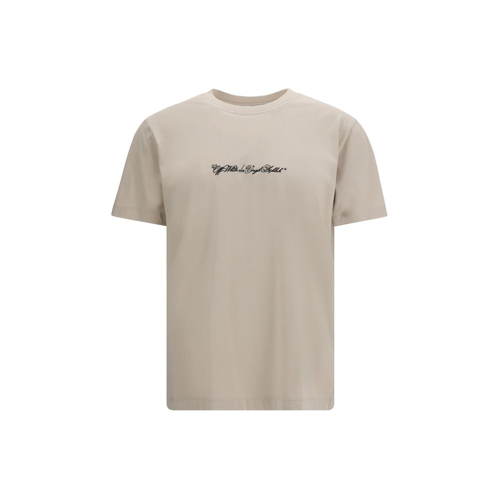 Off-White Beige Cotton Script Arrow T-Shirt