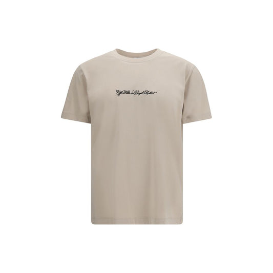 Off-White Beige Cotton Script Arrow T-Shirt