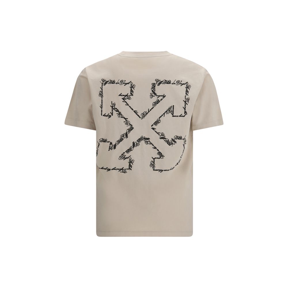 Off-White Beige Cotton Script Arrow T-Shirt