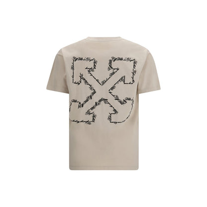 Off-White Beige Cotton Script Arrow T-Shirt