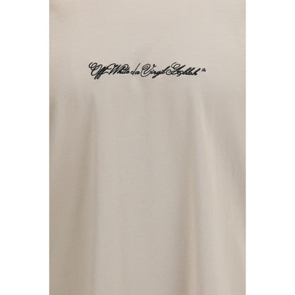 Off-White Beige Cotton Script Arrow T-Shirt