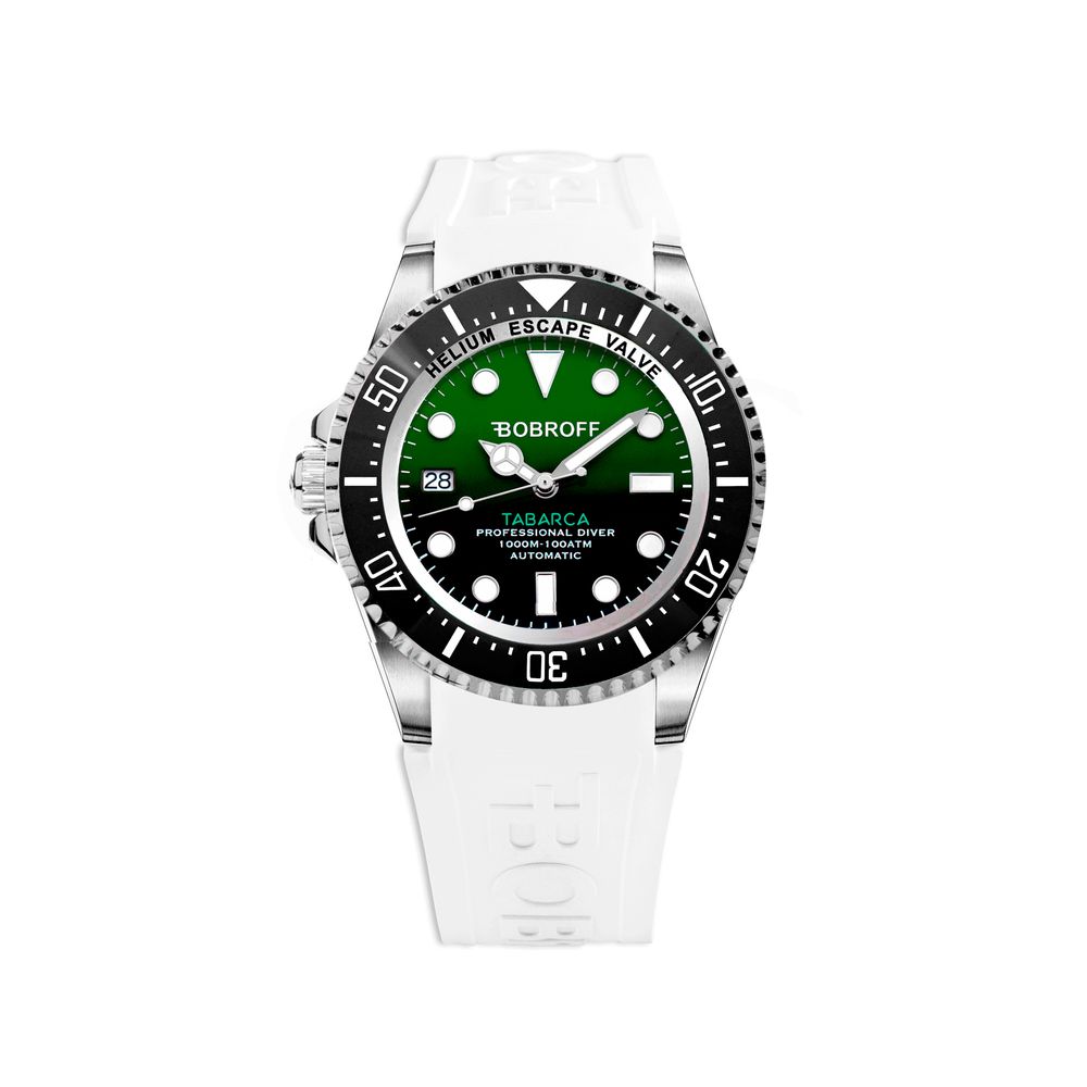 Bobroff Men's Sport Watch, Grey Silicone Strap, Green Dial
